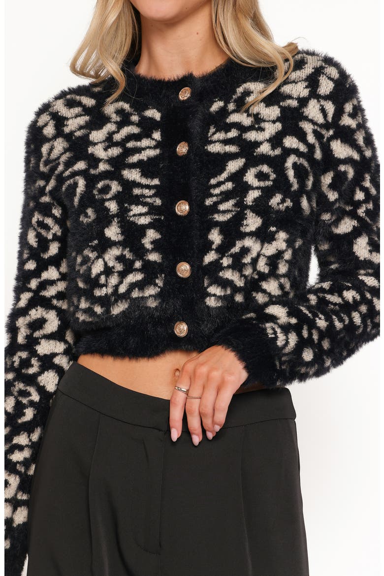 Tyra Leopard Spot Fuzzy Eyelash Crop Cardigan, Alternate, color, BLACK