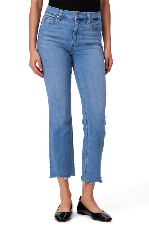 Cindy High Waist Raw Hem Ankle Straight Leg Jeans (Sensational)