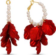 EYE CANDY LOS ANGELES Marguerite Rose Petal Faux Pearl Drop Hoop Earrings