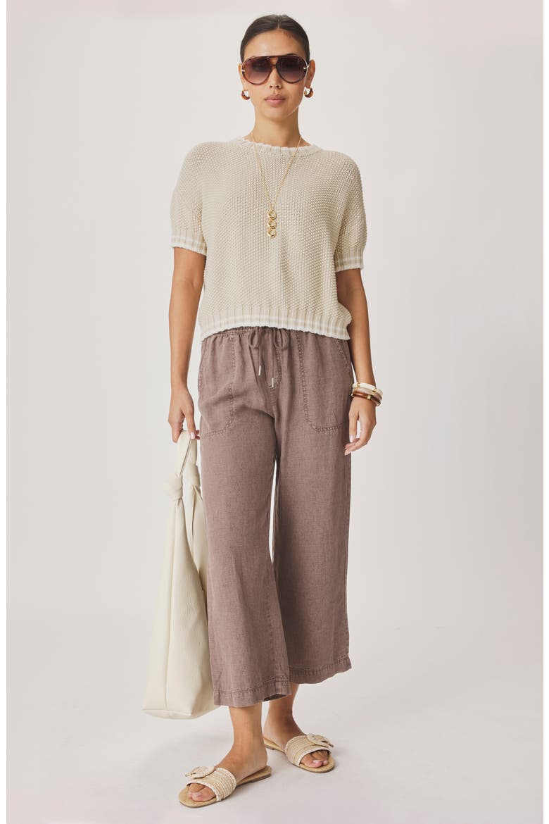 Ann Marie Short Sleeve Cotton Sweater, Alternate, color, LIGHT FAWN BEIGE/ SHELL GREY