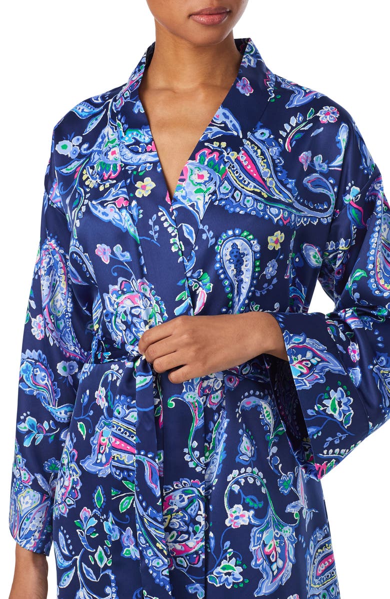 Lauren Ralph Lauren Paisley Satin Robe, Alternate, color, Blue Paisley