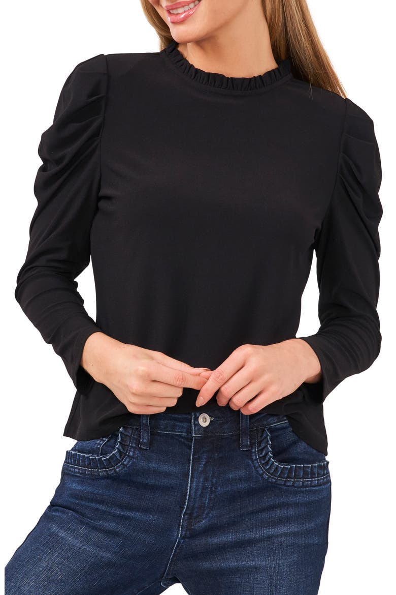 Puff Long Sleeve Crepe Top, Main, color, RICH BLACK