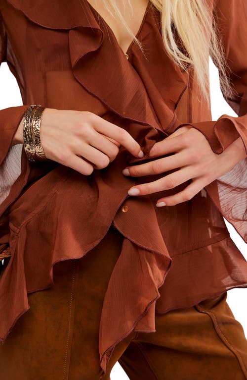 Free People Tulula Ruffle Chiffon Top In Brown