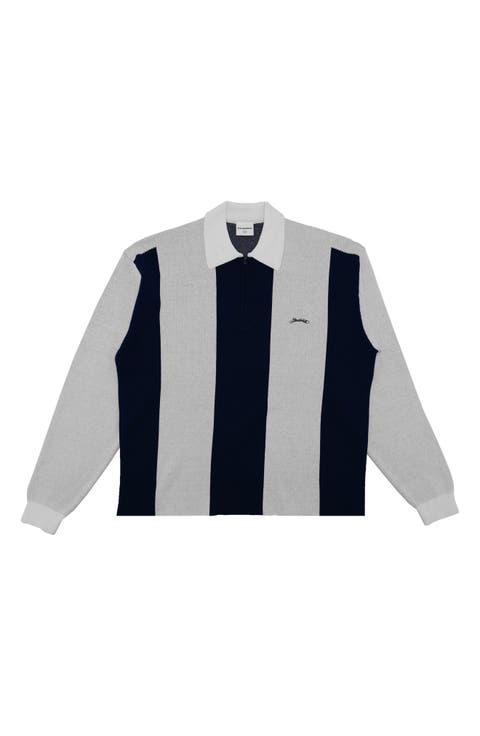 Gibson Stripe Quarter Zip Long Sleeve Polo
