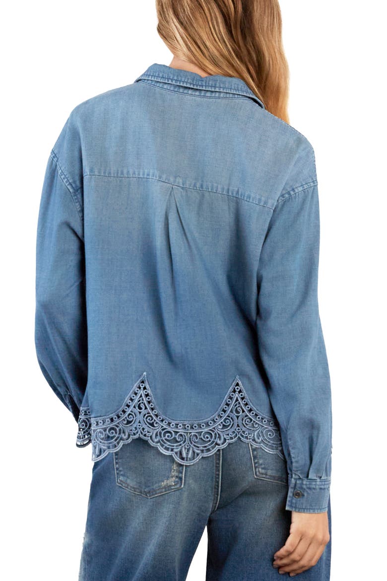 The Golden Hour Lace Boxy Shirt, Alternate, color, DENIM