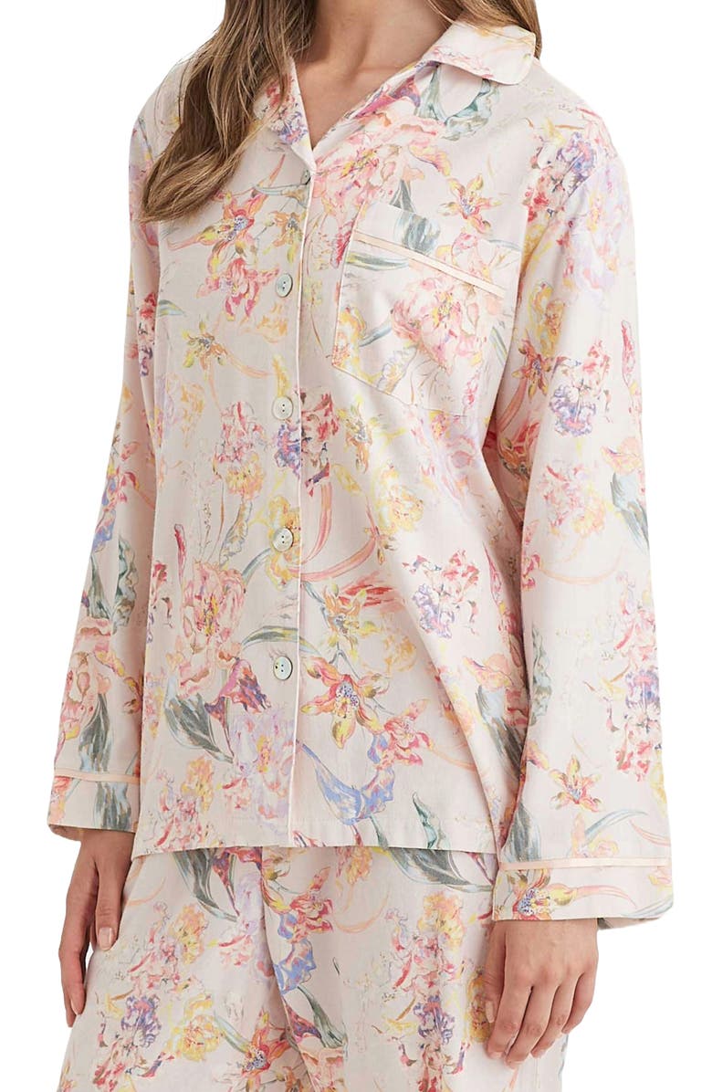 Papinelle Bailey Cozy Floral Cotton Blend Pajamas, Alternate, color, Champagne