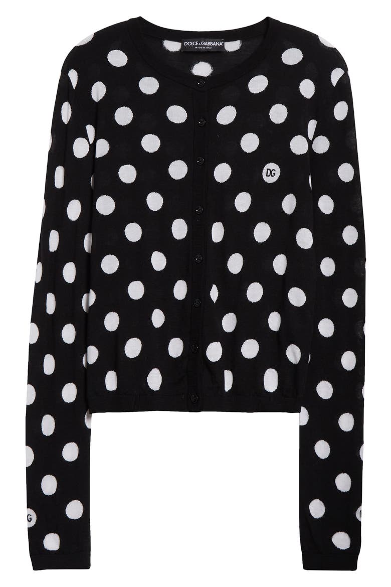 Polka Dot Virgin Wool & Silk Cardigan, Alternate, color, N0004 NERO/BIANCO
