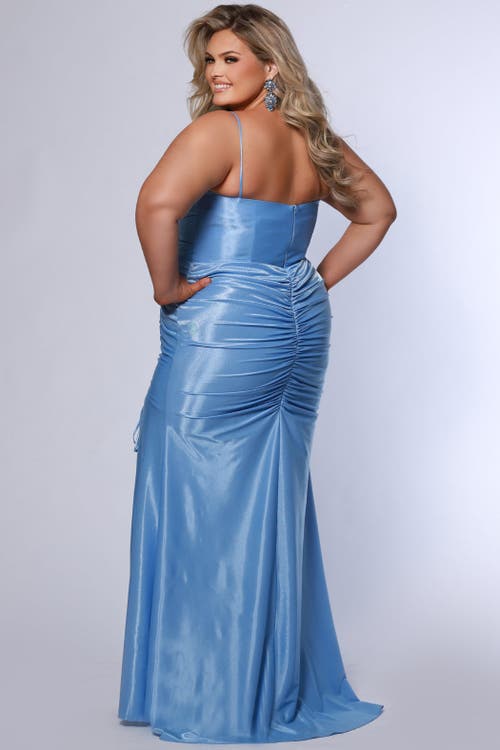 Sydney's Closet Sweetheart Neckline Ruched Slim Fitted Plus Size Gown In Bluejay