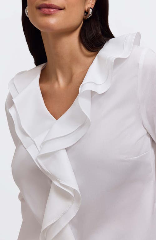 Foxcroft Shantel Ruffle Long Sleeve Top In White