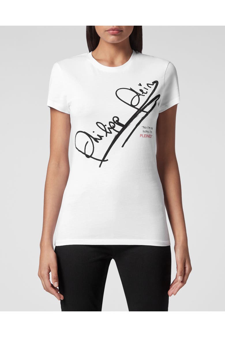 T-Shirt Round Neck Signature Women, Main, color, white