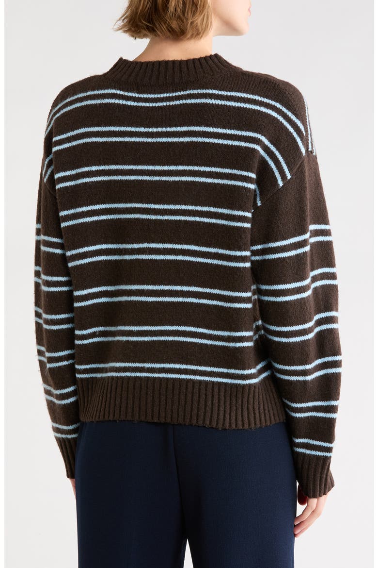 Striped Lightweight Crewneck Sweater, Alternate, color, DK CHOC/ BABY BLUE