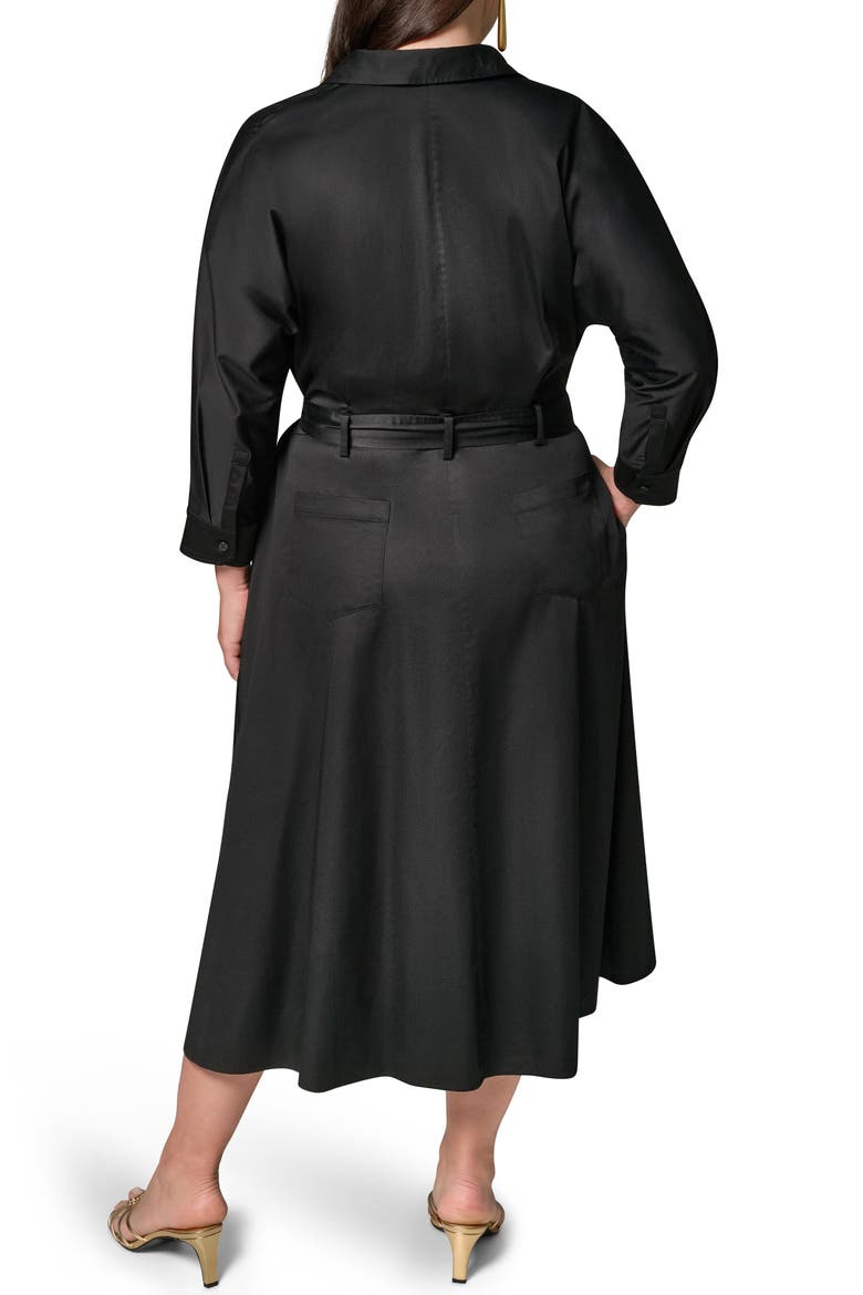 Drawstring Waist Stretch Midi Shirtdress, Alternate, color, BLACK