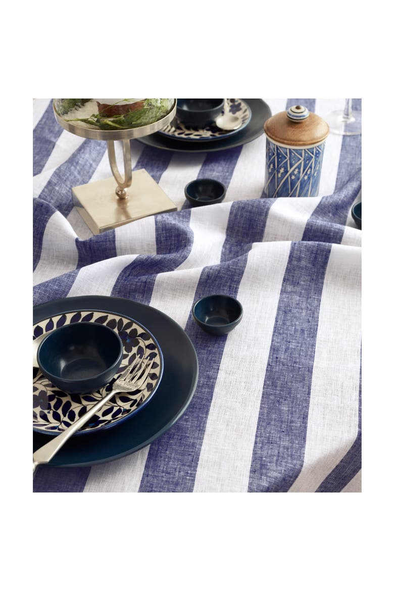 Linen Table Throw 52 x 52 Inch - Cabana Stripe, Alternate, color, Navy and White