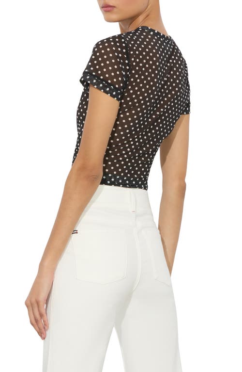 Alice And Olivia Tess Crewneck Tee In Black With White Dots