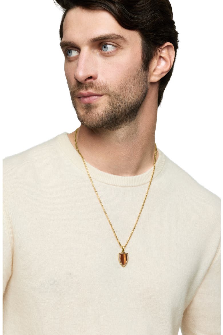 Men's Shield Amulet with Diamonds, Alternate, color, 18K YELLOW GOLD/ TIGERS EYE