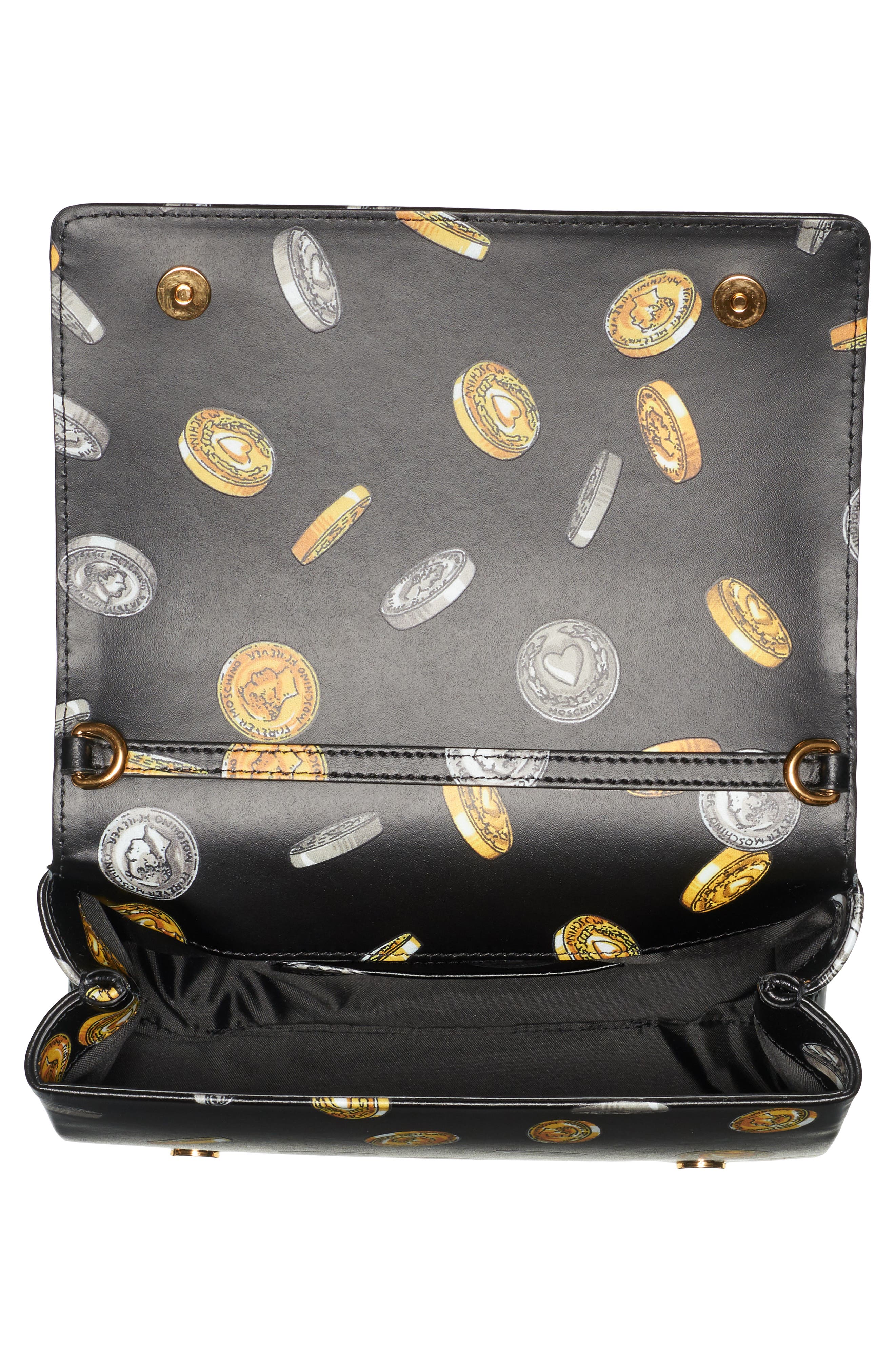 Moschino Logo Coin Print Faux Leather Crossbody Bag, Alternate, color, 