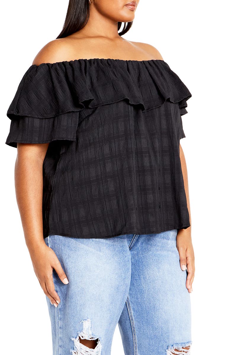 City Chic Christy Off the Shoulder Ruffle Top, Alternate, color,