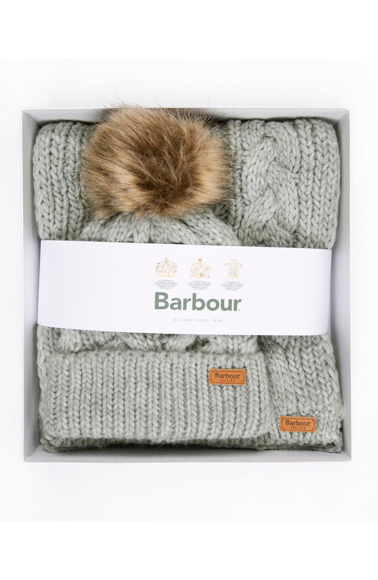 Barbour Penshaw Faux Fur Pompom Beanie & Scarf Set Gift Box, Alternate, color, 