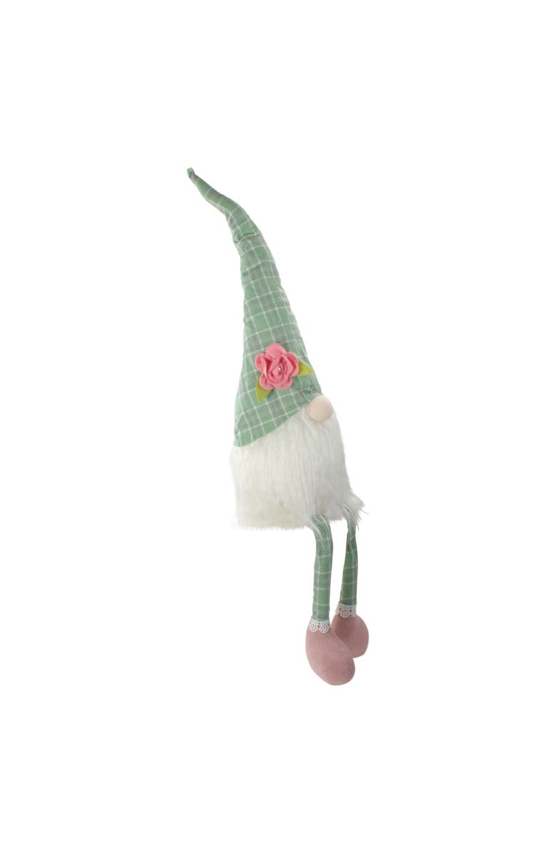 Northlight Spring Floral Plaid Gnome Figure with Dangling Legs - 28" - Green and White, Alternate, color, Green