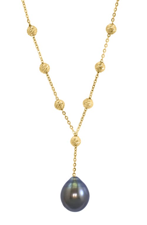 Effy 14k Gold Station Bead 10mm Black Tahitian Pearl Y-drop Necklace In Black