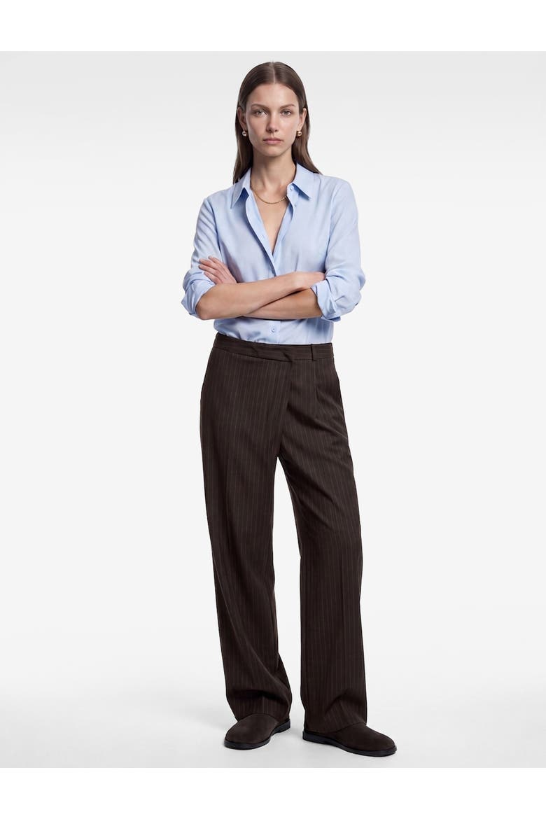 Pinstriped Wide Leg Asymmetric Tailored Baggy Pants with Pleats, Main, color, BROWN STRIPE