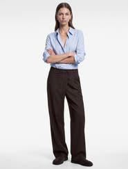 Koton Pinstriped Wide Leg Asymmetric Tailored Baggy Pants with Pleats