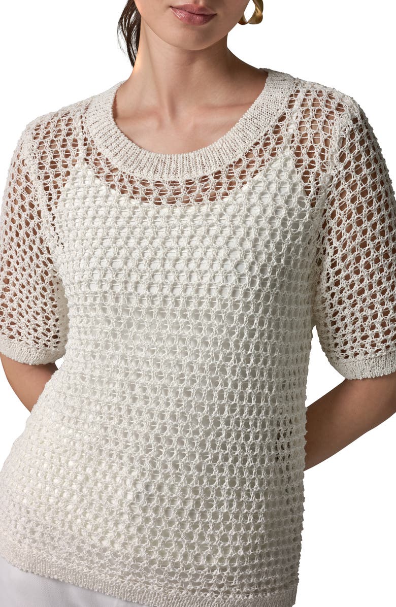 Donna Karan New York Open Knit Crewneck Sweater, Alternate, color, Cream