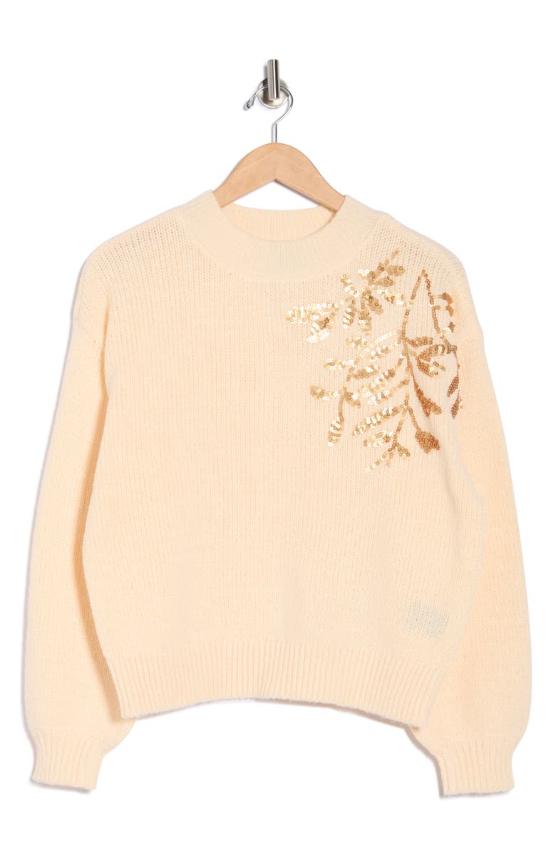 Nicole Miller Sequin Embellished Sweater, Alternate, color, Ivory Gold