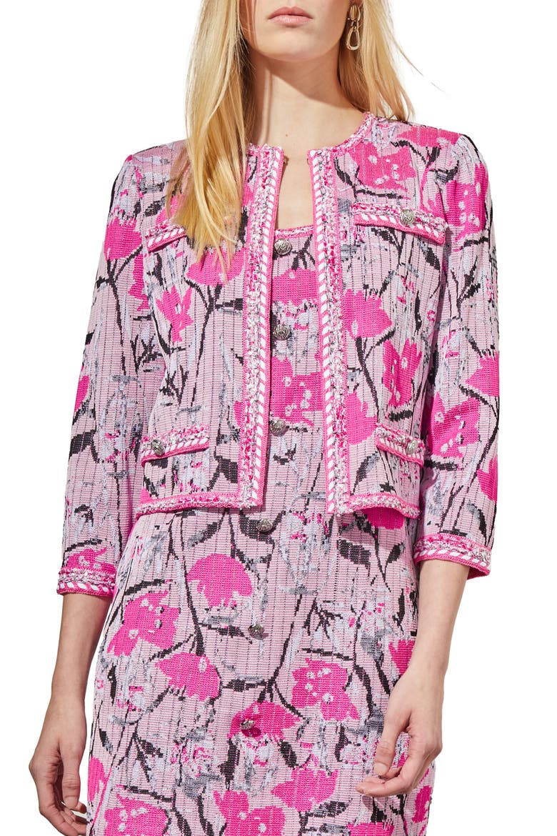 Floral Crop Knit Jacket, Main, color, PERFECT PINK MULTI