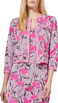 Ming Wang Floral Crop Knit Jacket