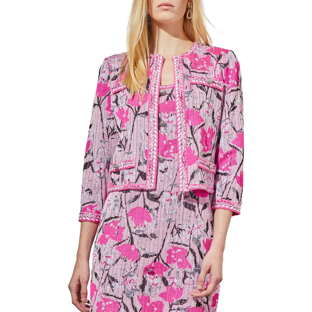 Ming Wang Floral Crop Knit Jacket