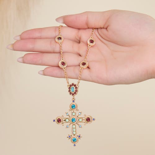 Jessica Simpson Crystal Gold-tone Cross Pendant Necklace In Metallic