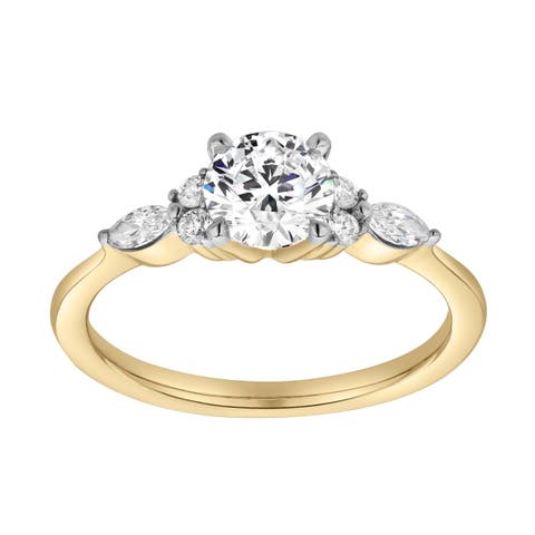 Elora 14K Gold Round & Marquise Cut Lab Grown Diamond Engagement Ring - 1 Ct