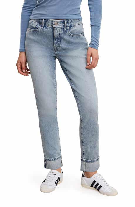 Good American Cuffed High Waist Straight Leg Jeans