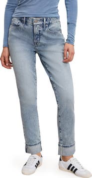 Good American Cuffed High Waist Straight Leg Jeans