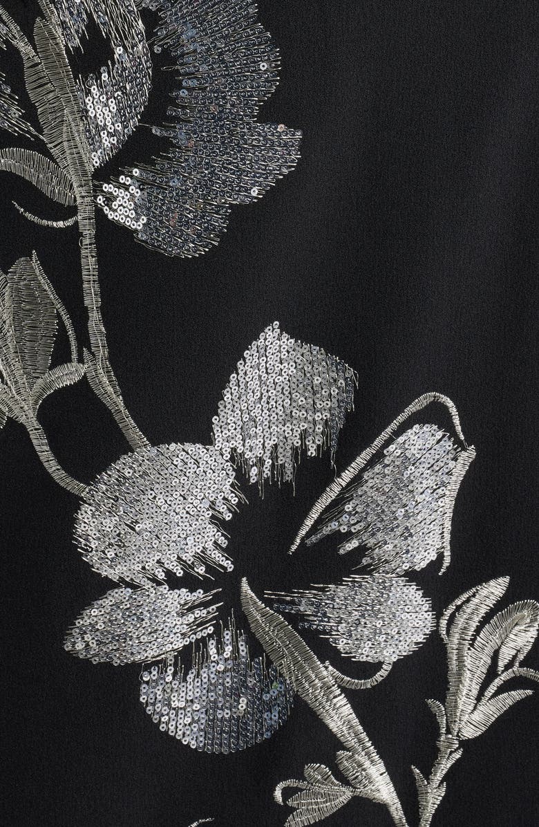 Vince Camuto Metallic Sequin Placed Floral Embroidery Strapless Gown, Alternate, color, Black