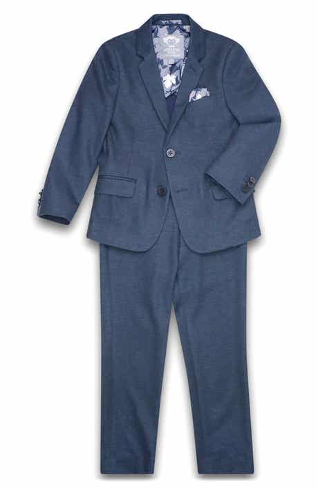 Kids' Mod Slim Fit Navy Diamond Pattern Stretch Suit