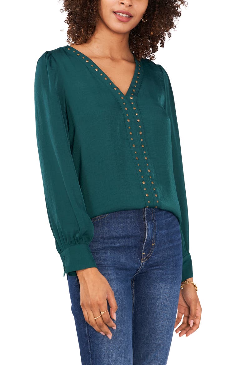 Studded Blouse, Main, color, RICH SPRUCE