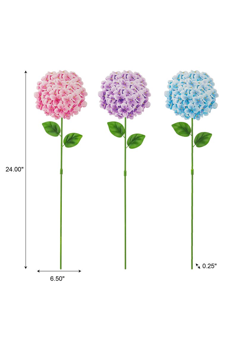 Set of 3 Metal Happy Face Flower Hydrangea Picks Wall Decor, Alternate, color, Pink