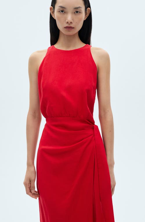 Shop Mango Bow Waist Linen Blend Midi Dress In Red