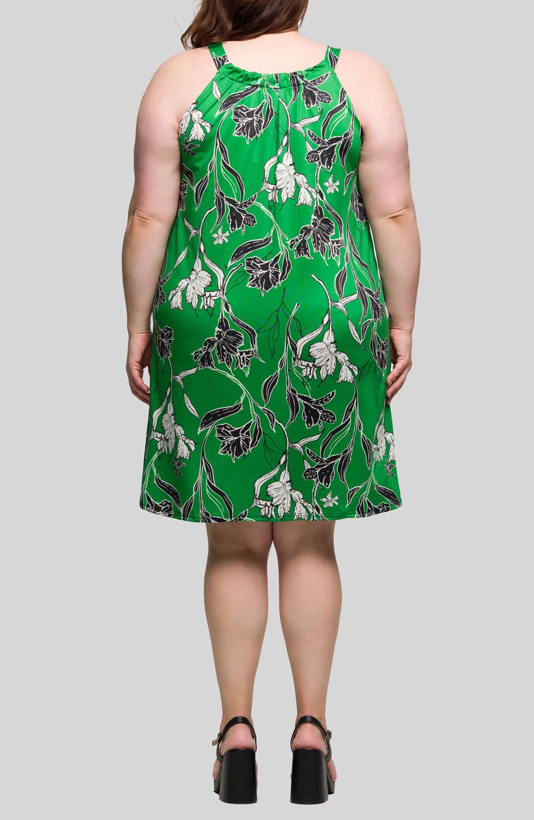 24seven Comfort Apparel Print Sleeveless Keyhole Cutout Dress, Alternate, color, Green Multi