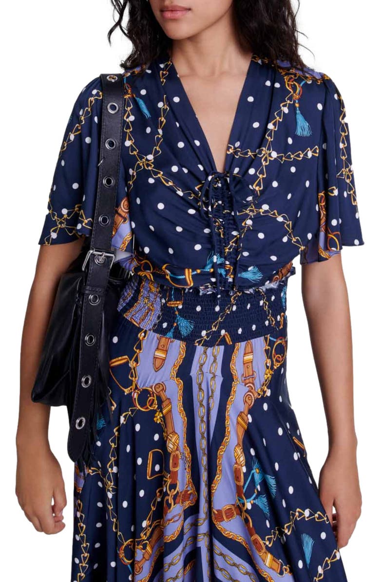 maje Satin-look patterned maxi dress, Alternate, color, 