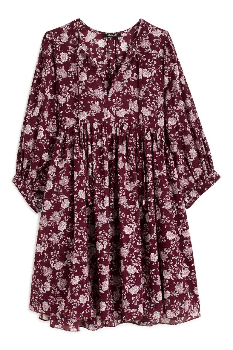 Floral Split Neck Puff Sleeve Minidress, Alternate, color, OLIVIA FLORAL DARK FIG
