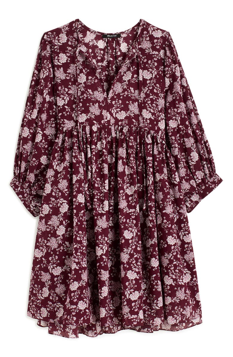 Madewell Floral Split Neck Puff Sleeve Minidress, Alternate, color, Olivia Floral Dark Fig