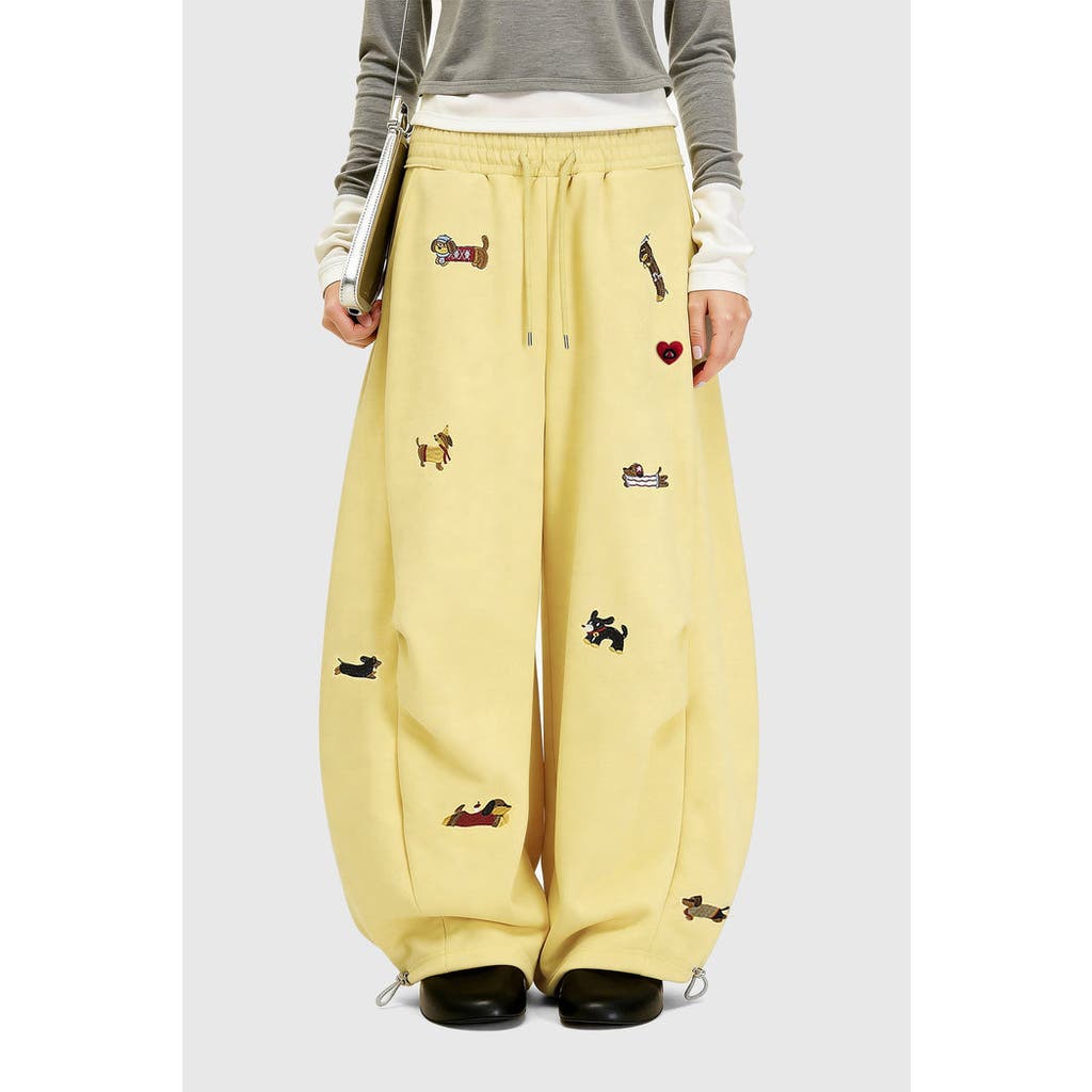 AELFRIC EDEN Embroidery Dog Baggy Barrel Sweatpants in Yellow at Nordstrom, Size Small