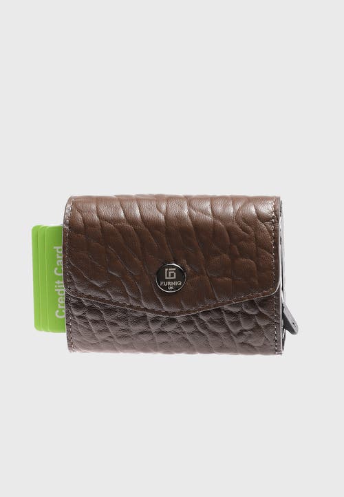 Furniq Uk Leather Elephant Pattern Snap Closure Wallet And Card Holder In Brown