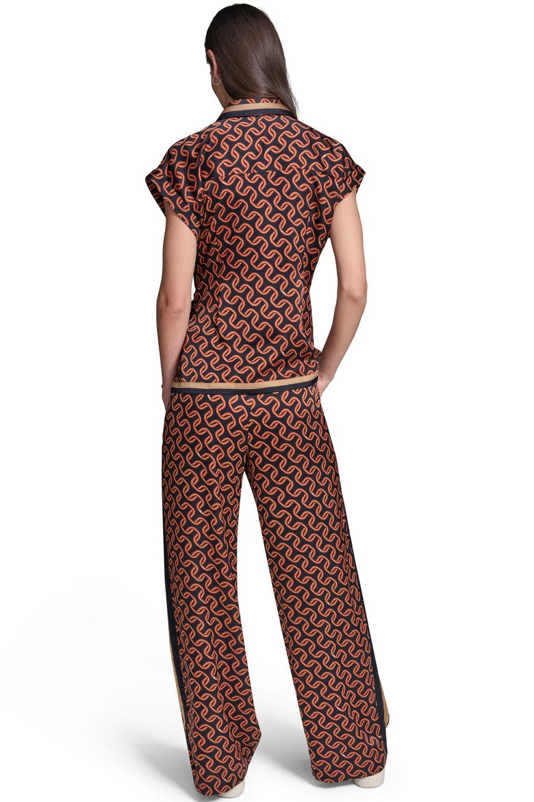 Side Tie Crêpe de Chine Button-Up Shirt, Alternate, color, MIDNIGHT NAVY/ SIENA