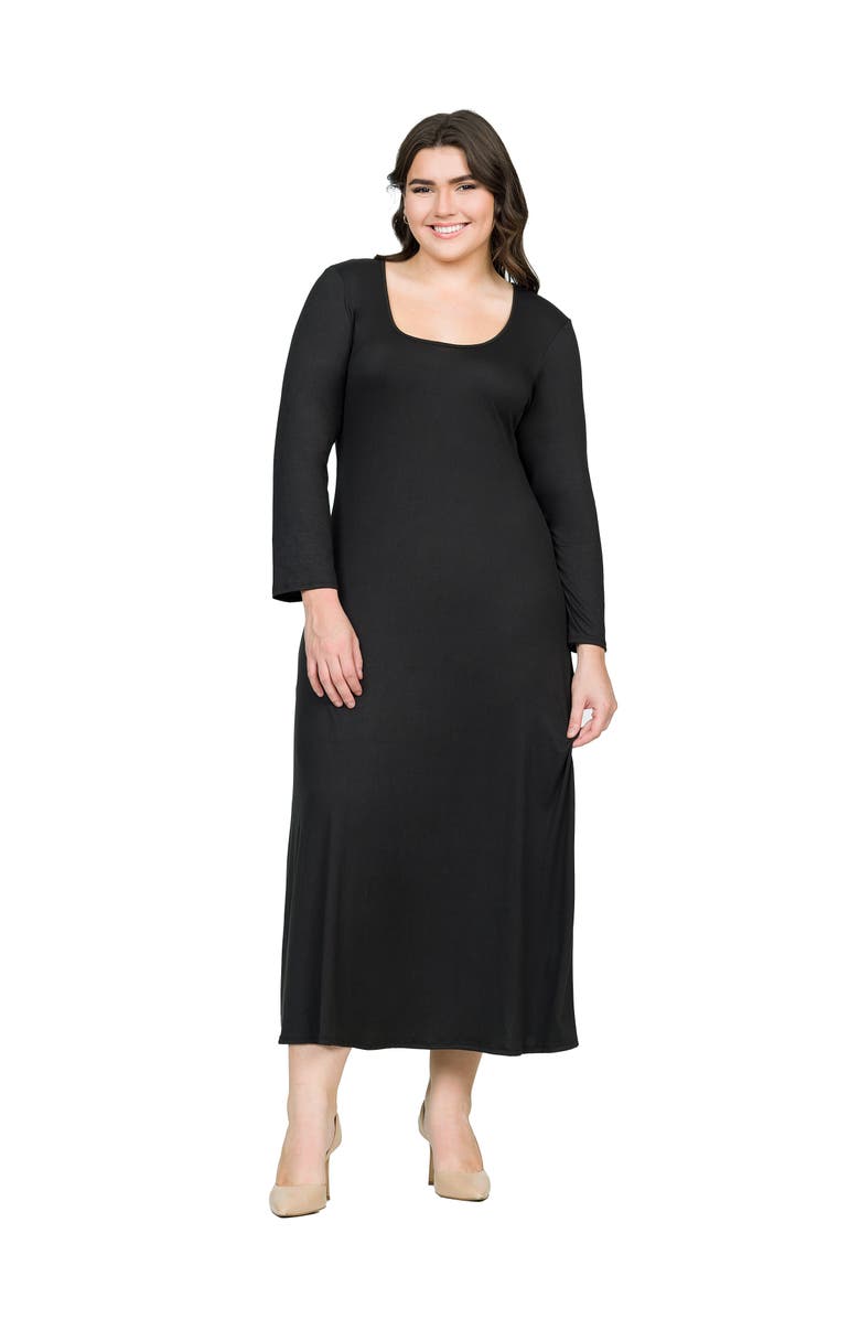 24seven Comfort Apparel Plus Size Womens Long Sleeve  Maxi Dress, Main, color, Black