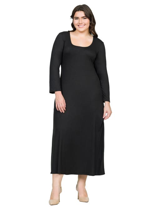 24seven Comfort Apparel Plus Size Womens Long Sleeve  Maxi Dress In Black