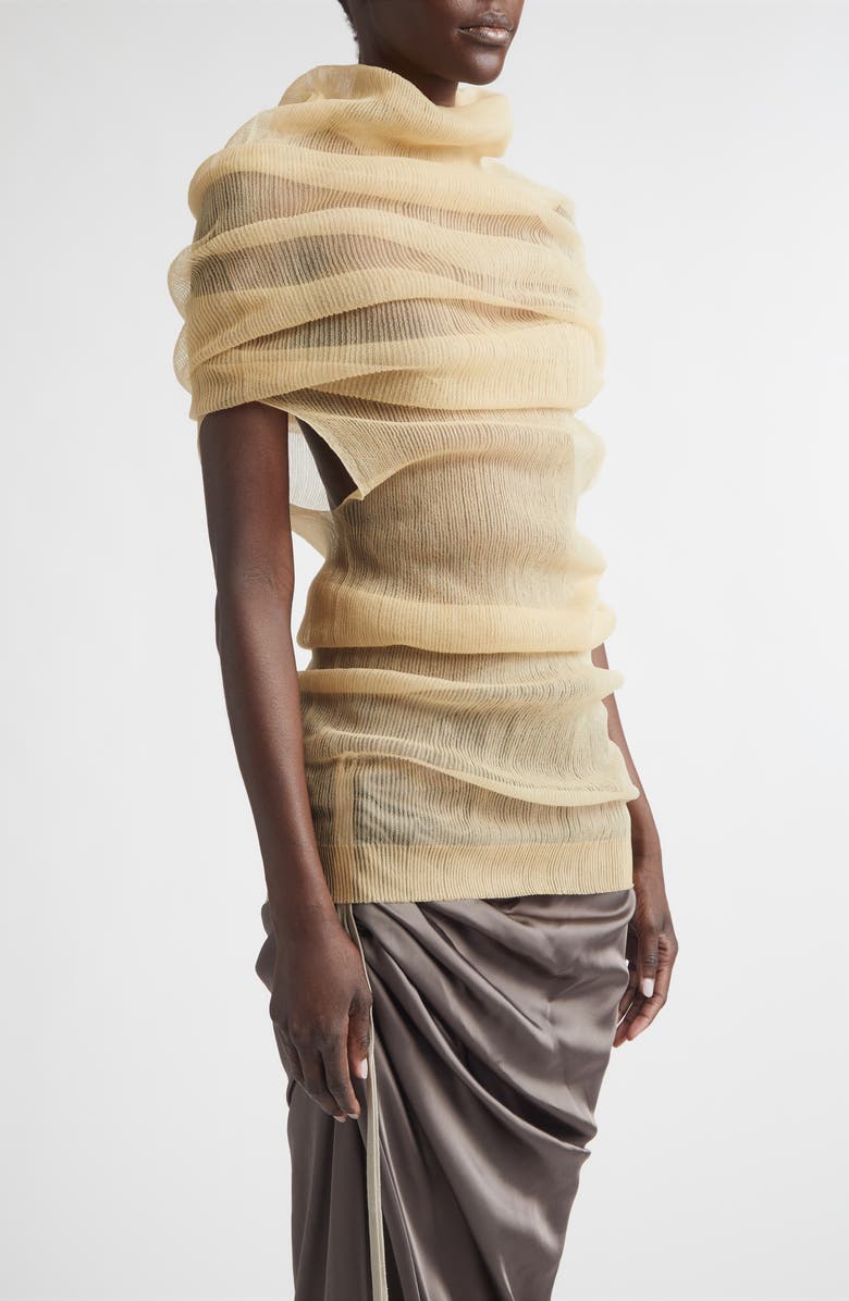 Rick Owens Transparent Ribbed Tube Top, Alternate, color, Sand